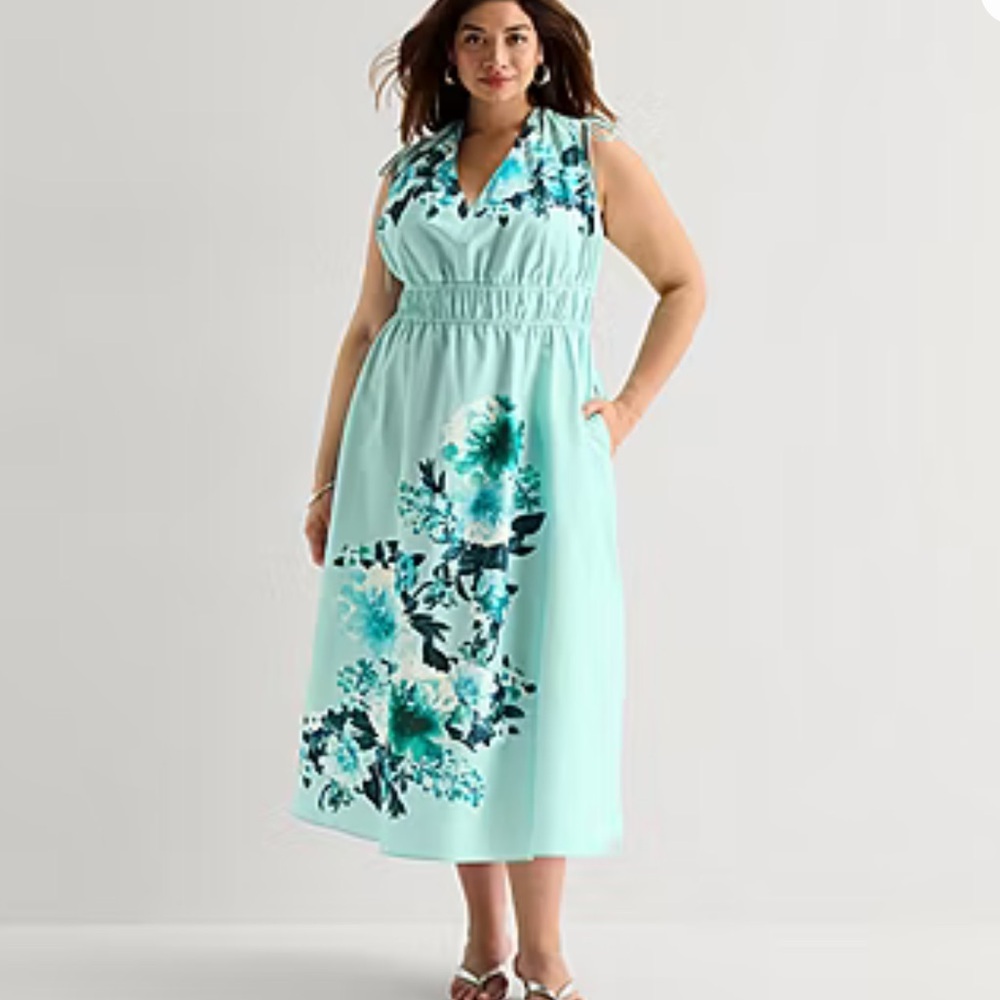 Melonie T Floral Sleeveless V-Neck Midi Dress Sz 20W